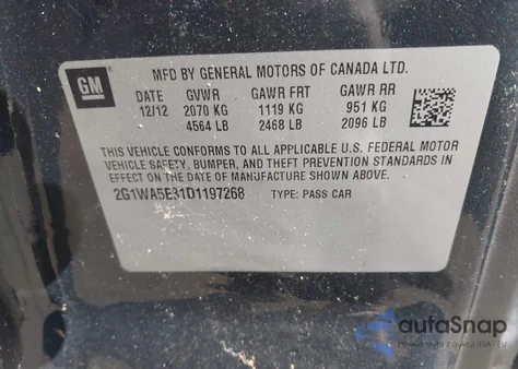 2013 Chevrolet Impala Ls z USA, uszkodzony, nr VIN 2G1WA5E31D1197268